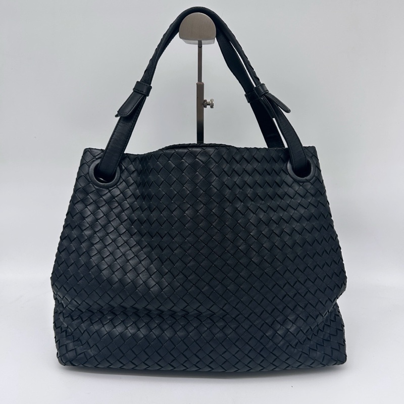 「JL精品代購」bottega veneta BV經典黑色編織雙橋手提托特包-3