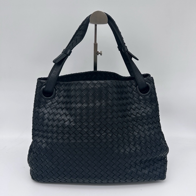 「JL精品代購」bottega veneta BV經典黑色編織雙橋手提托特包-4