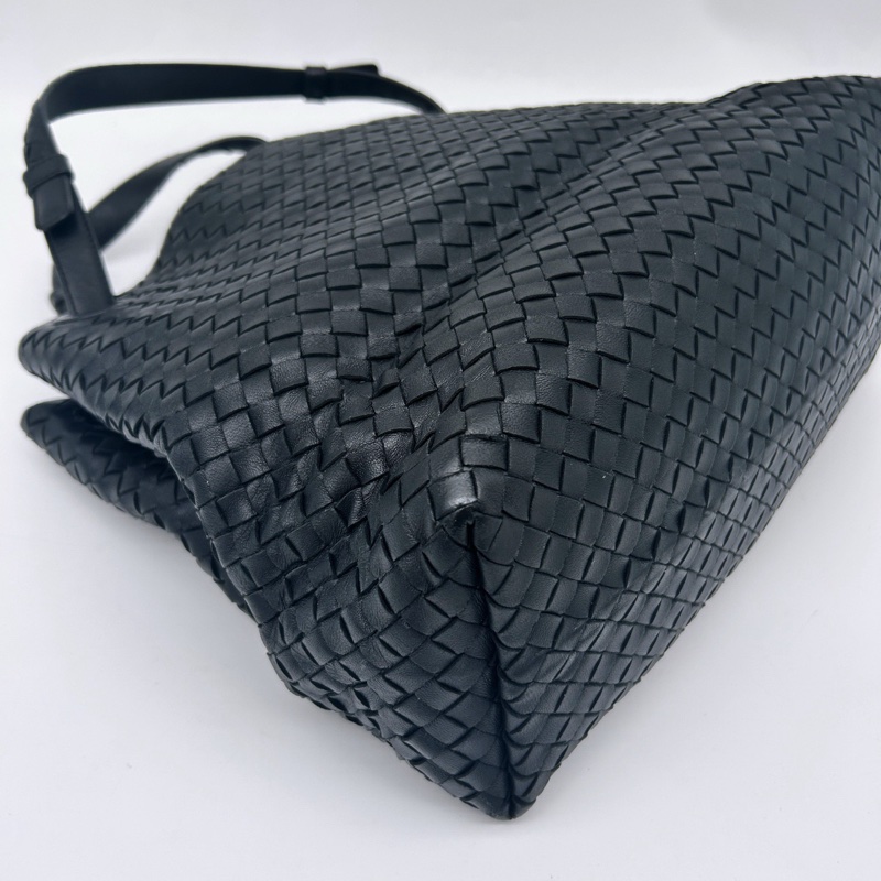 「JL精品代購」bottega veneta BV經典黑色編織雙橋手提托特包-8
