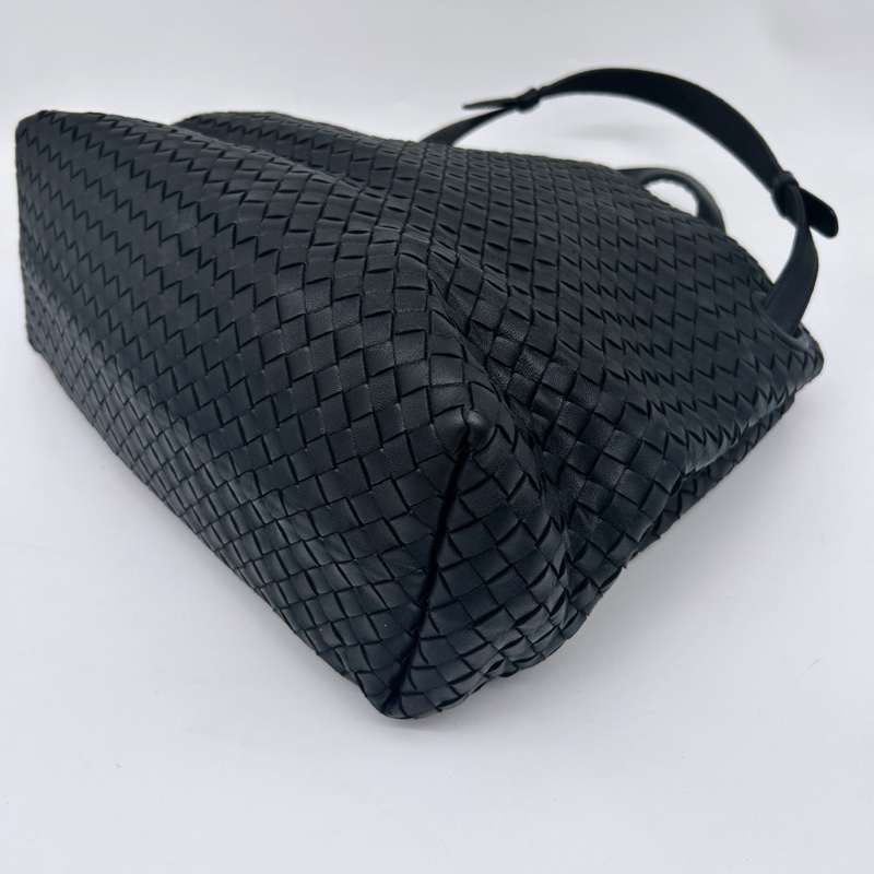 「JL精品代購」bottega veneta BV經典黑色編織雙橋手提托特包-9