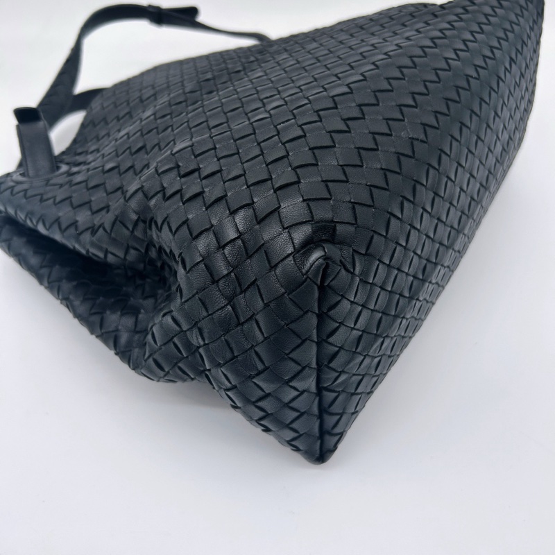 「JL精品代購」bottega veneta BV經典黑色編織雙橋手提托特包-11
