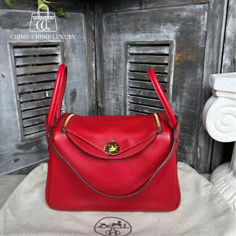 🌈Hermes❤️Lindy 26❤️紅色金扣🌟98新🌟TC皮🌟愛馬仕🌟-0