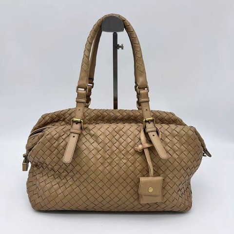 「JL精品代購」bottega veneta BV 卡其色編織小波士頓腋下手提包