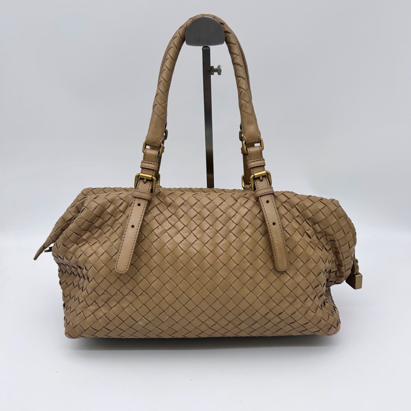 「JL精品代購」bottega veneta BV 卡其色編織小波士頓腋下手提包-3