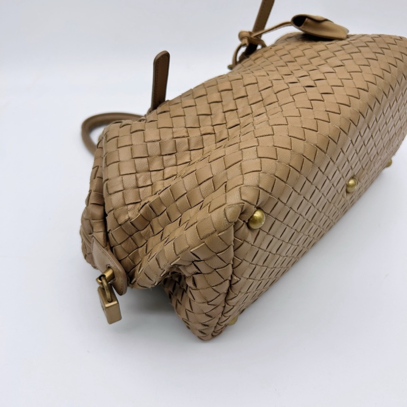 「JL精品代購」bottega veneta BV 卡其色編織小波士頓腋下手提包-7