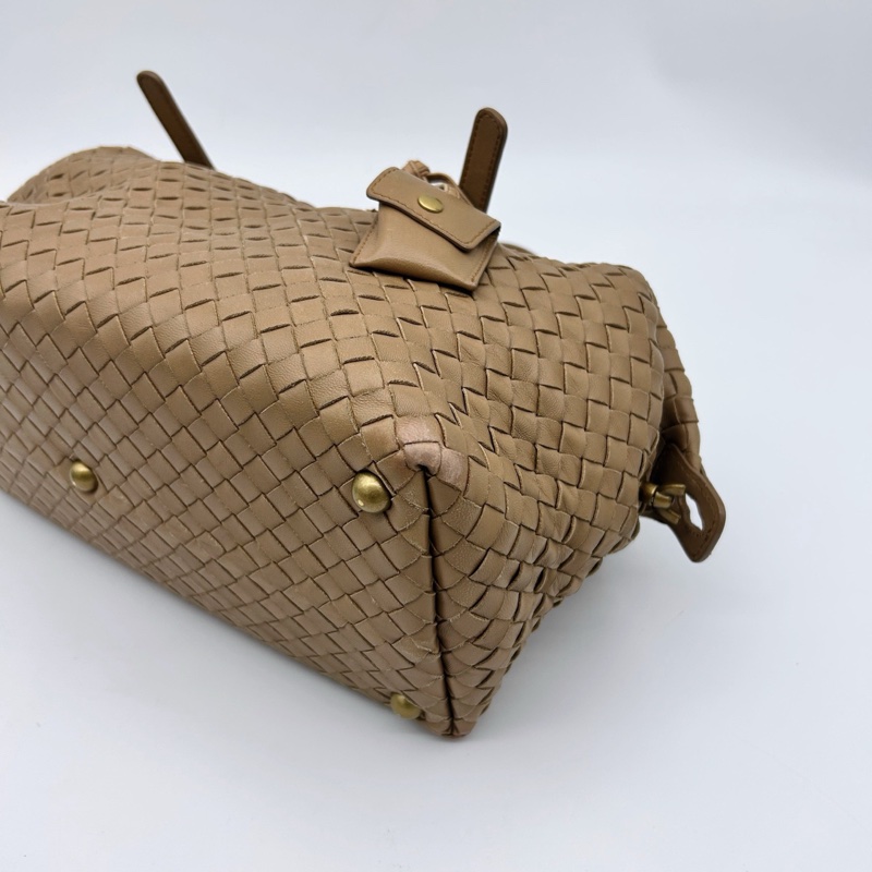 「JL精品代購」bottega veneta BV 卡其色編織小波士頓腋下手提包-8