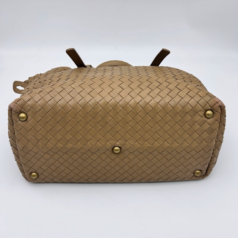 「JL精品代購」bottega veneta BV 卡其色編織小波士頓腋下手提包-9