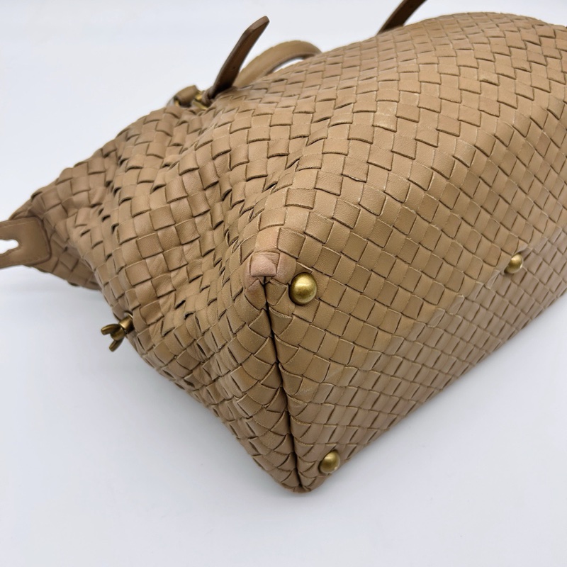 「JL精品代購」bottega veneta BV 卡其色編織小波士頓腋下手提包-10