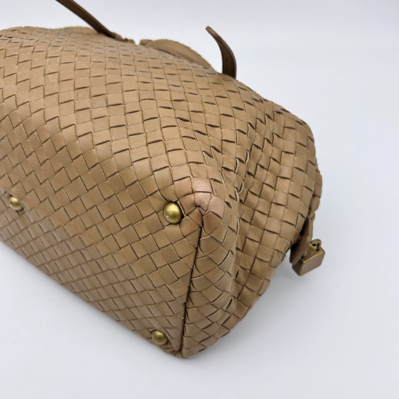 「JL精品代購」bottega veneta BV 卡其色編織小波士頓腋下手提包-11