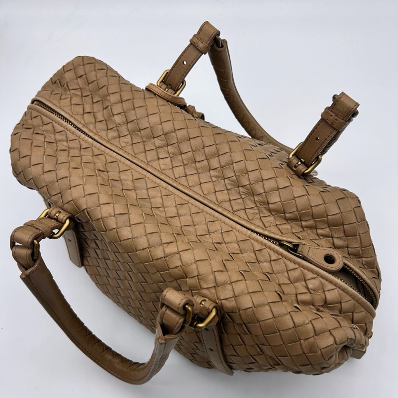 「JL精品代購」bottega veneta BV 卡其色編織小波士頓腋下手提包-12