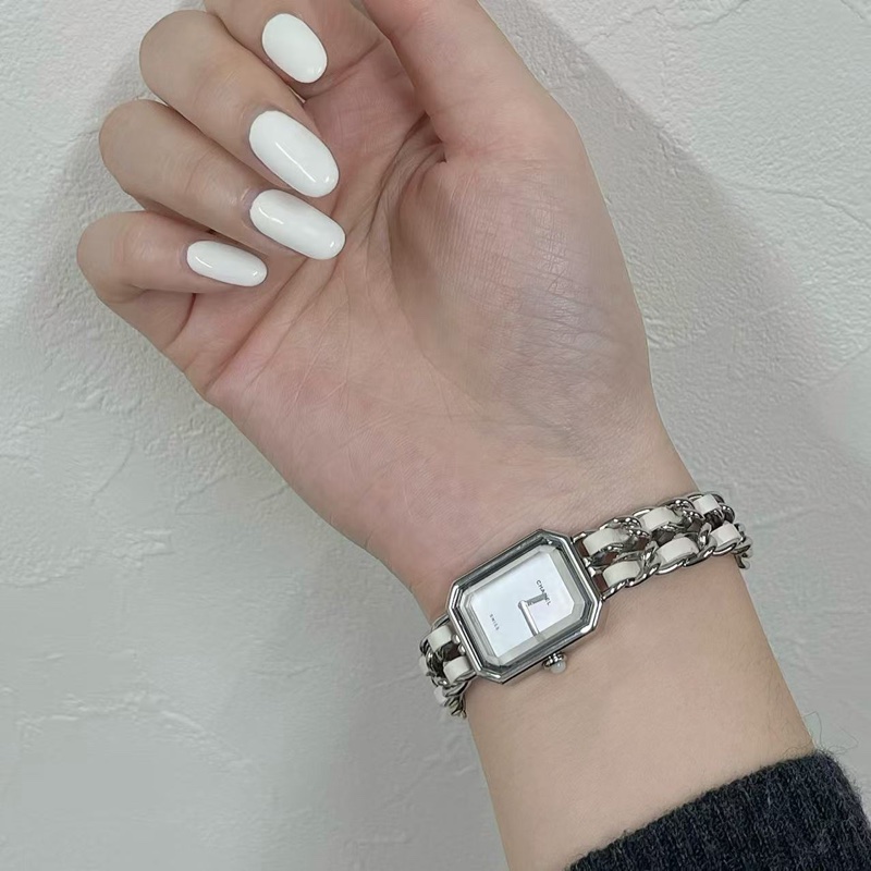 「JL精品代購」✨超稀有  香奈兒白銀貝母表盤方糖手表M碼 附保卡-1