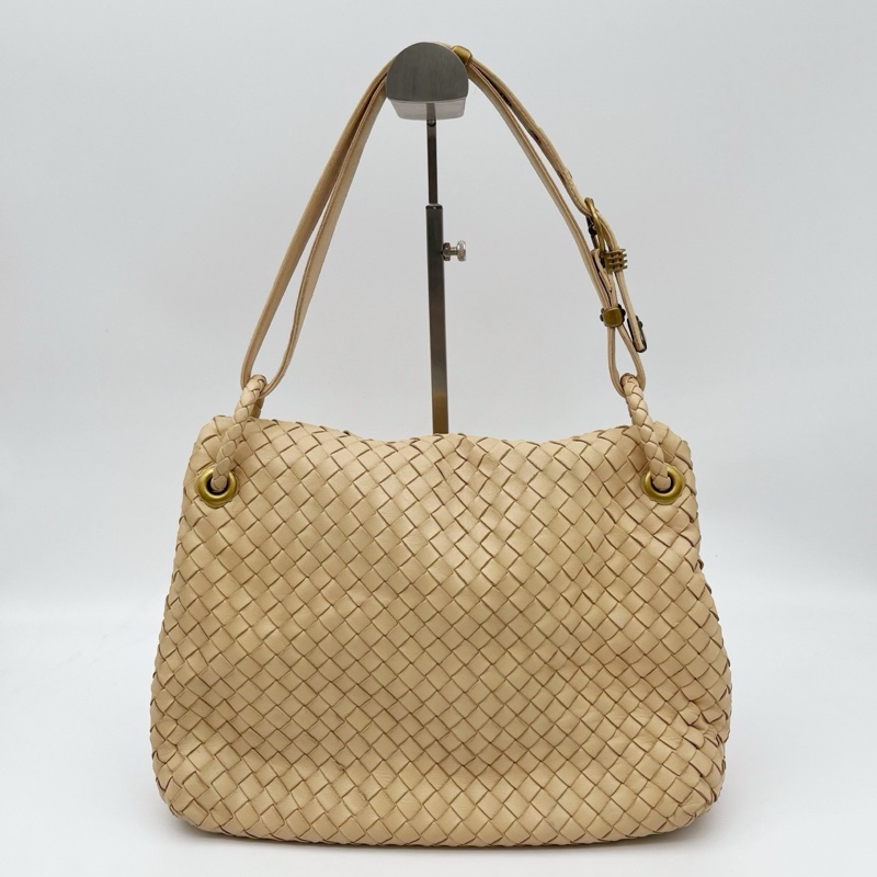 「JL精品代購」bottega veneta BV 奶茶色羊皮編織翻蓋腋下托特包-3