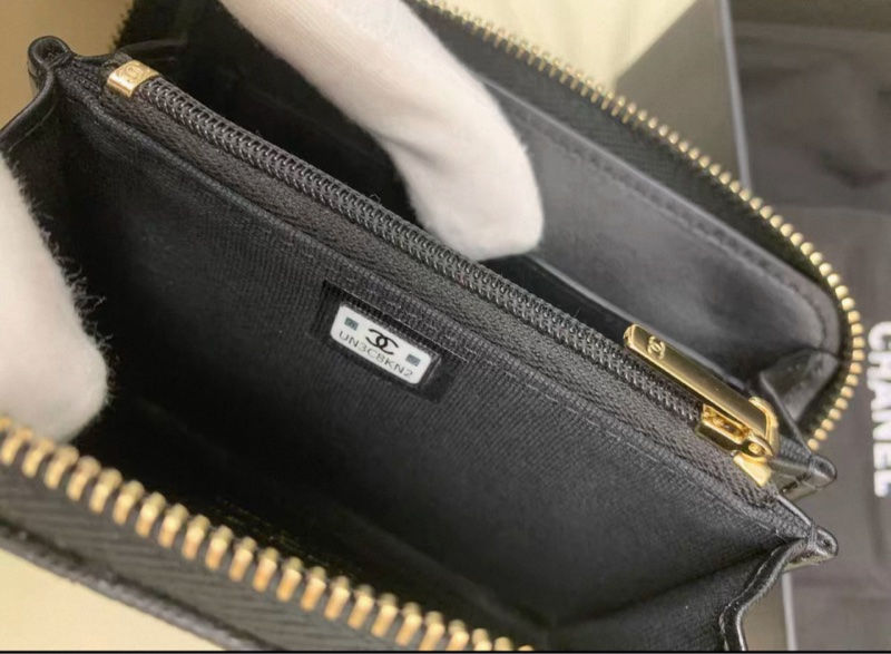 香奈兒黑荔枝閃鑽鴛鴦金釦大logo加大零錢包卡包-1