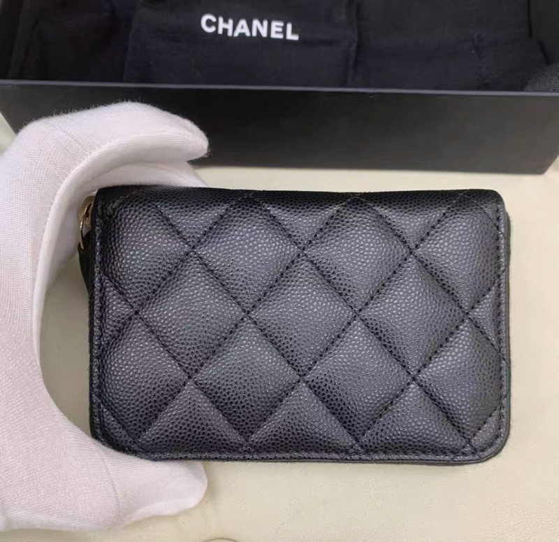 香奈兒黑荔枝閃鑽鴛鴦金釦大logo加大零錢包卡包-3