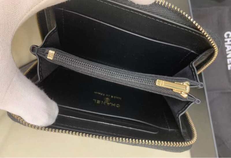 香奈兒黑荔枝閃鑽鴛鴦金釦大logo加大零錢包卡包-4