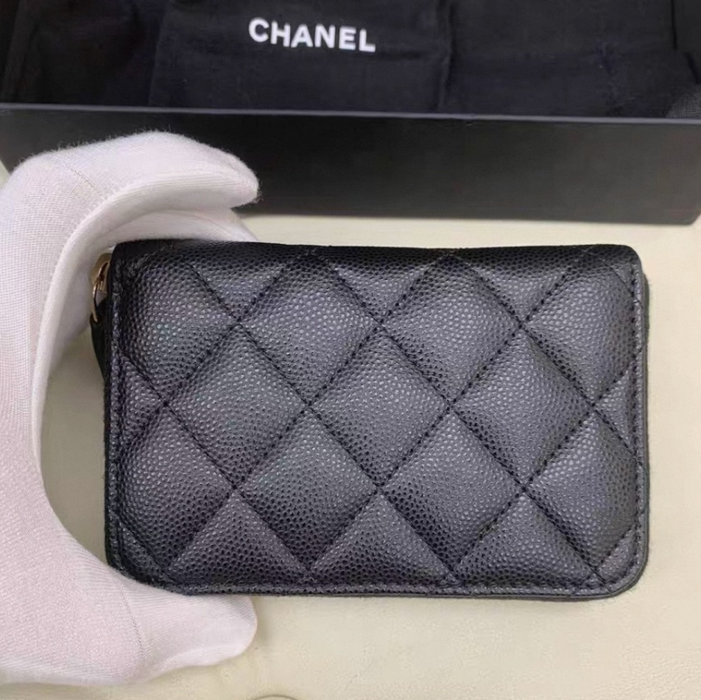 香奈兒黑荔枝閃鑽鴛鴦金釦大logo加大零錢包卡包-7