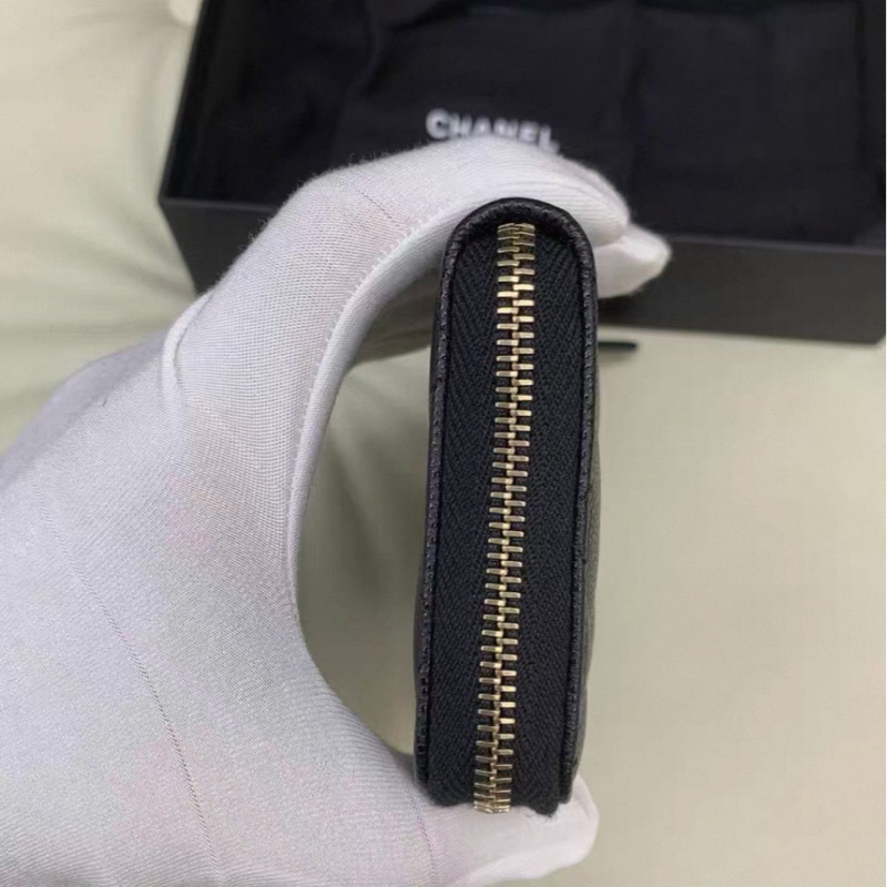 香奈兒黑荔枝閃鑽鴛鴦金釦大logo加大零錢包卡包-8