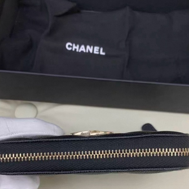 香奈兒黑荔枝閃鑽鴛鴦金釦大logo加大零錢包卡包-11