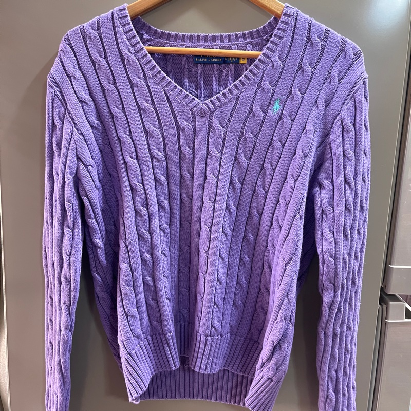 全新Ralph Lauren Polo經典羊毛麻花毛衣 薰衣草紫-0
