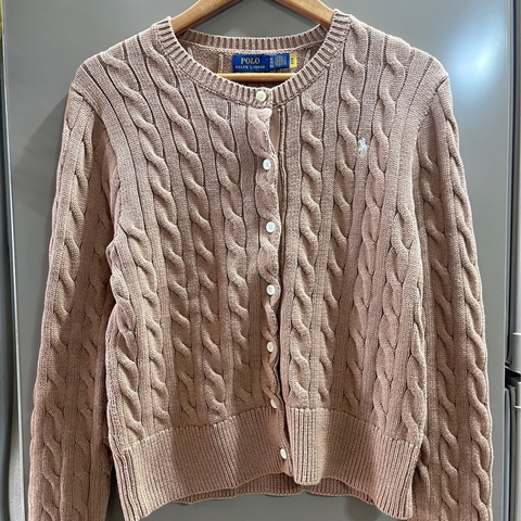 全新 Ralph Lauren Polo女款經典麻花羊毛長袖外套 奶茶色