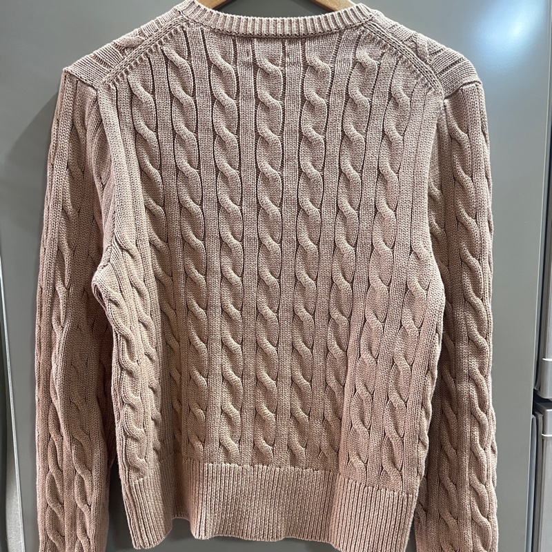 全新 Ralph Lauren Polo女款經典麻花羊毛長袖外套 奶茶色-1