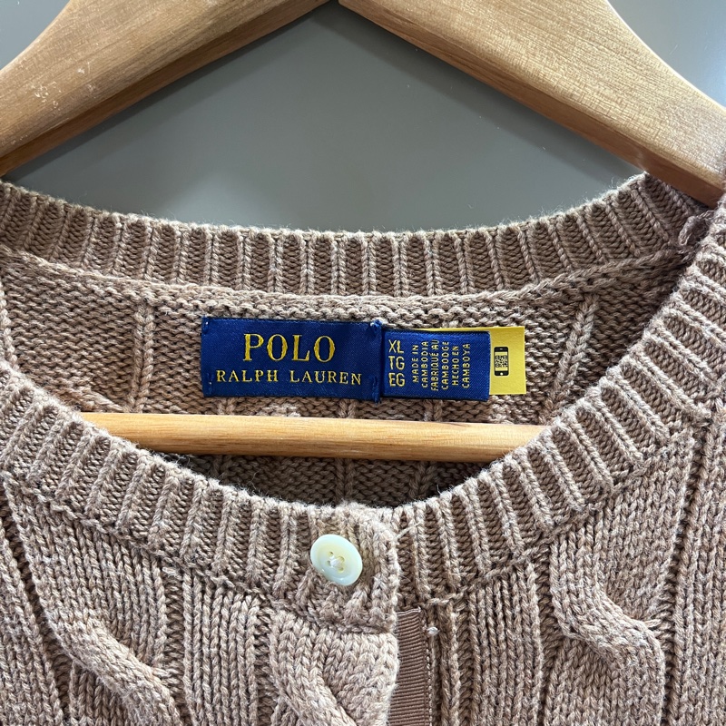 全新 Ralph Lauren Polo女款經典麻花羊毛長袖外套 奶茶色-2