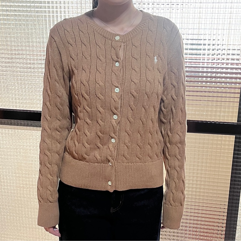 全新 Ralph Lauren Polo女款經典麻花羊毛長袖外套 奶茶色-5