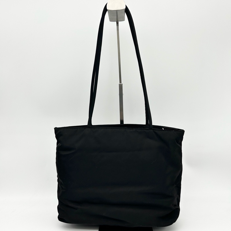 「JL精品代購」Prada黑銀降落傘細肩帶單肩通勤托特包-3