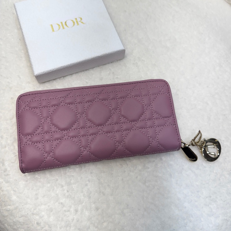 DIOR粉紫色藤格纹羊皮Lady Dior Voyageur长夹S0007ONMJ-1