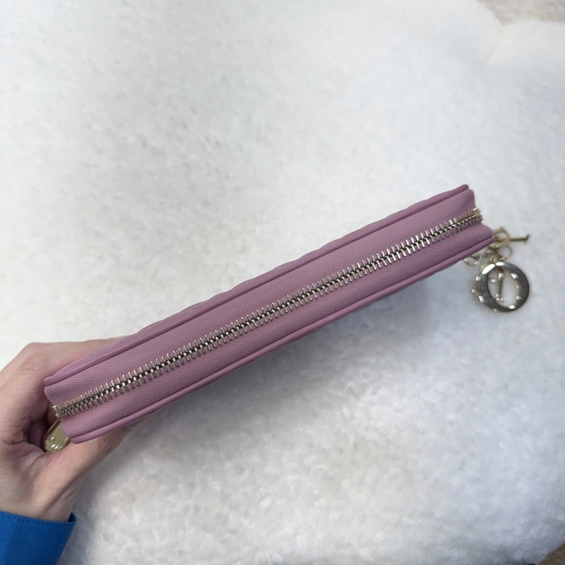 DIOR粉紫色藤格纹羊皮Lady Dior Voyageur长夹S0007ONMJ-5