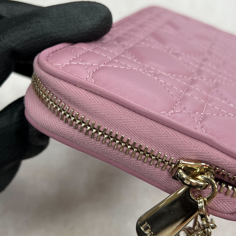 DIOR粉紫色藤格紋羊皮Lady Dior Voyageur長夾S0007ONMJ-10