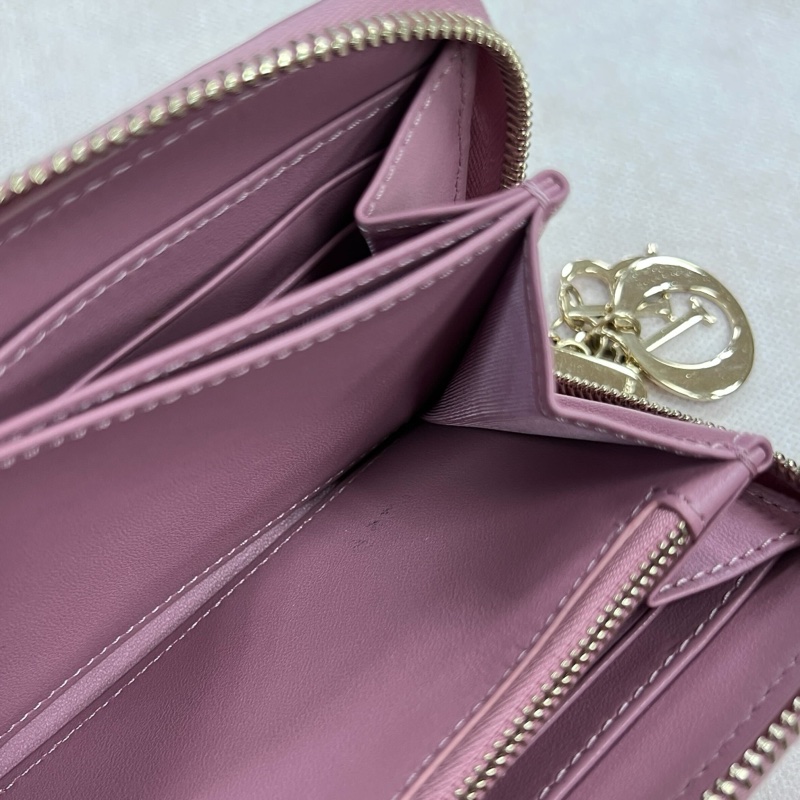 DIOR粉紫色藤格紋羊皮Lady Dior Voyageur長夾S0007ONMJ-14