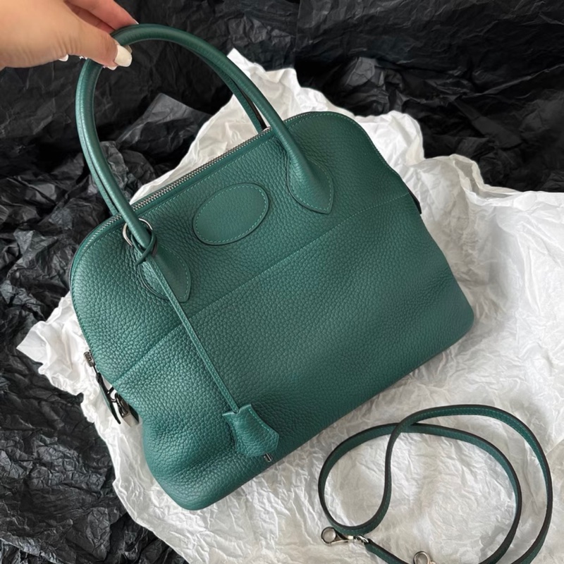 Hermes 愛馬仕 bolide保齡球31 尺寸31x22 刻印:框R 絲絨綠-1