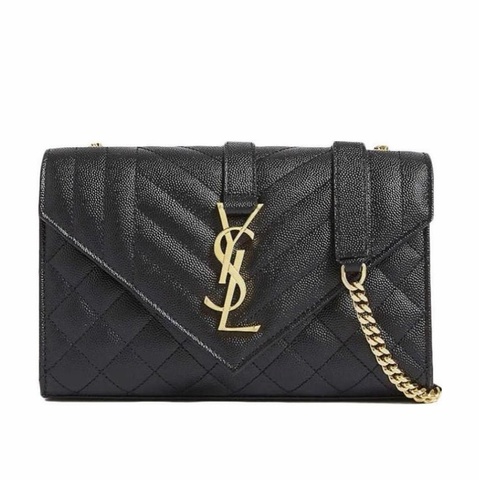 Saint Laurent 女士 ENVELOPE 小號黑色絎縫紋理真皮包均碼碼小號、21cm*6cm*13cm