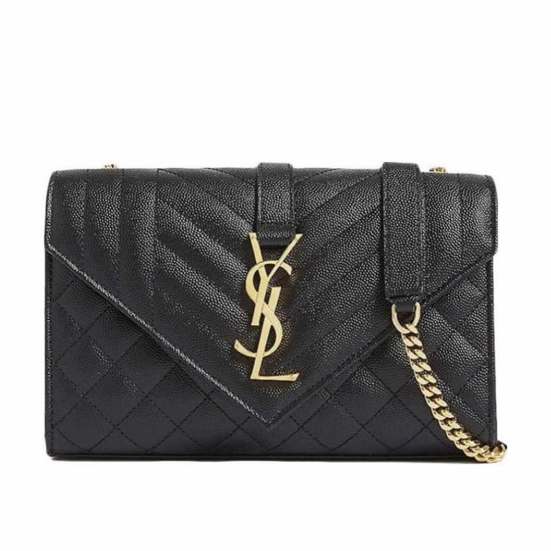 Saint Laurent 女士 ENVELOPE 小號黑色絎縫紋理真皮包均碼碼小號、21cm*6cm*13cm-0