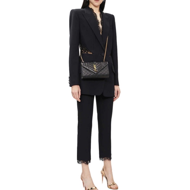 Saint Laurent 女士 ENVELOPE 小號黑色絎縫紋理真皮包均碼碼小號、21cm*6cm*13cm-3