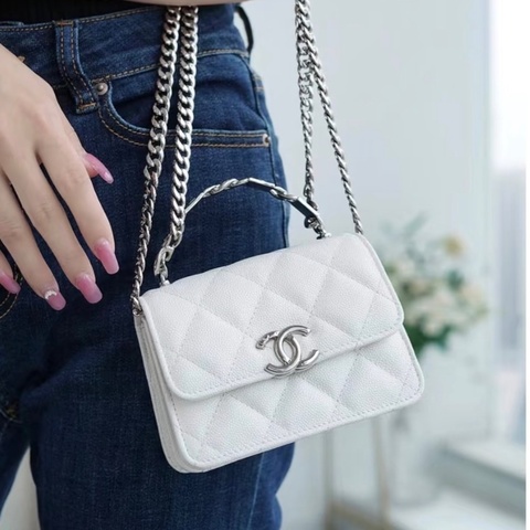 【97新 ✨ 全網最低價！】香奈兒Chanel Kelly mini 白銀 琺瑯手柄 荔枝皮（下單前先詢問庫存❗️）