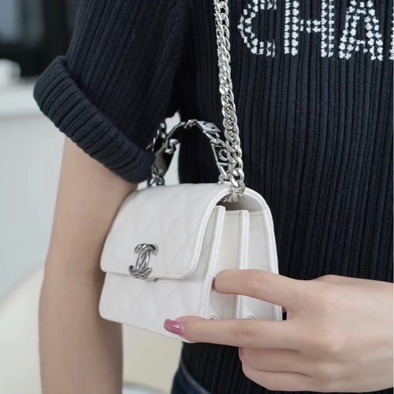 【97新 ✨ 全網最低價！】香奈兒Chanel Kelly mini 白銀 琺瑯手柄 荔枝皮（下單前先詢問庫存❗️）-3