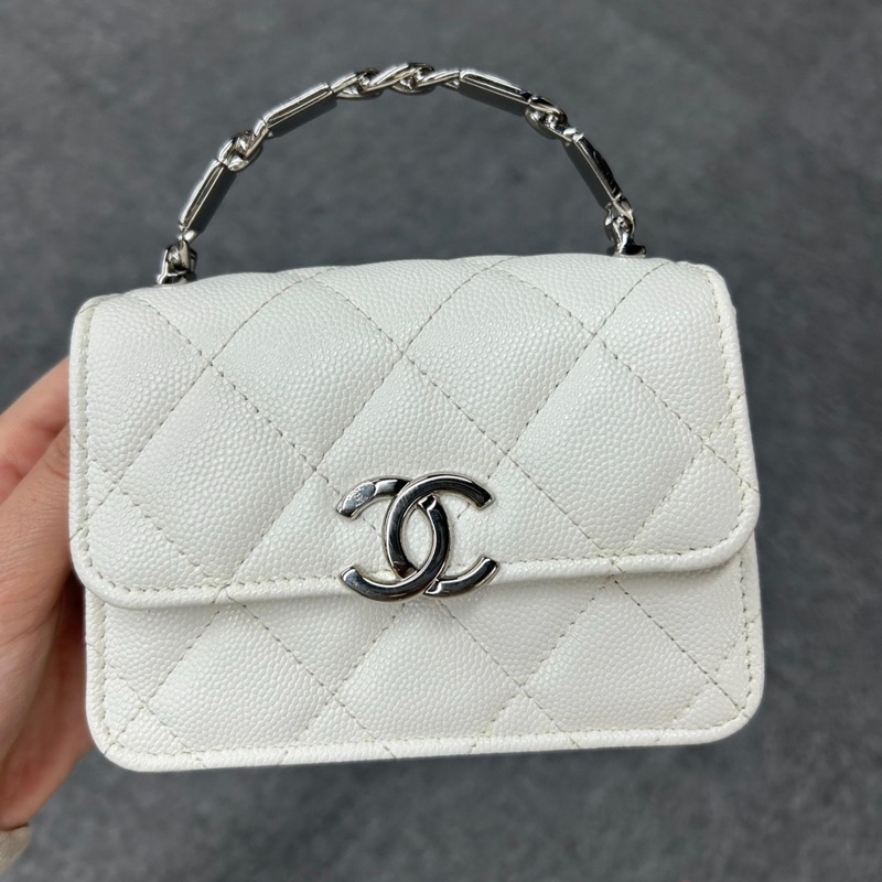 【97新 ✨ 全網最低價！】香奈兒Chanel Kelly mini 白銀 琺瑯手柄 荔枝皮（下單前先詢問庫存❗️）-4