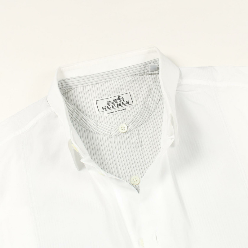 愛馬仕 Serie 羈扣襯衫上衣 #40 15 3/4 純棉 白色 二手 男款-4