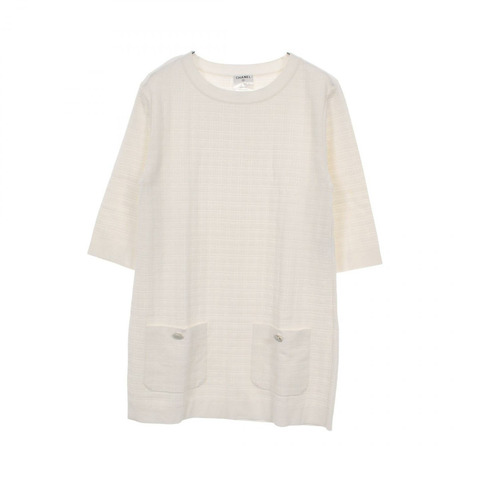 香奈兒 (CHANEL) CC Logo 扣款迷你洋裝 P47573K06030 純棉 白色 #36 二手女裝