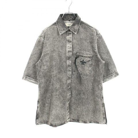 FENDI 牛仔外套 #40 短袖襯衫 FLF725 棉質灰色 二手 女款