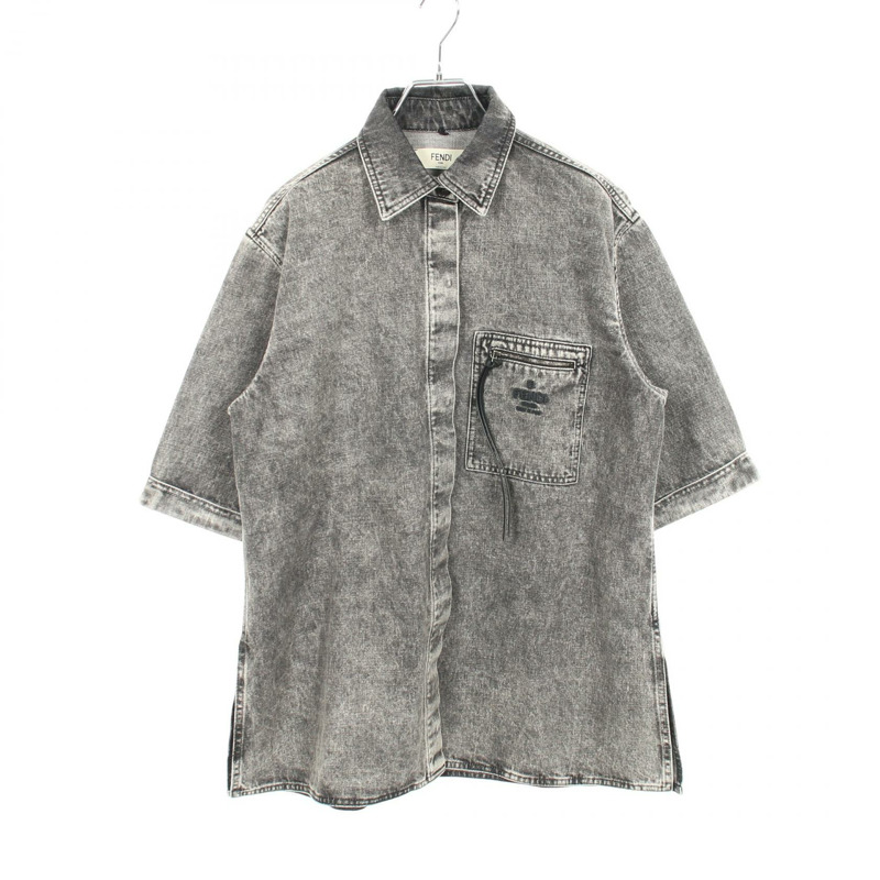 FENDI 牛仔外套 #40 短袖襯衫 FLF725 棉質灰色 二手 女款-0