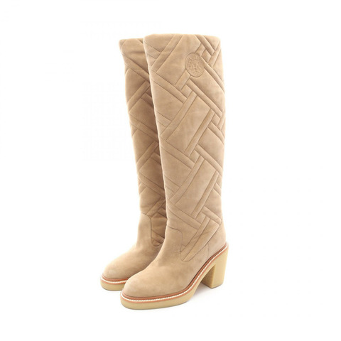 愛馬仕 Fjord 皮革 Exlibris 靴子，米色麂皮，二手女款 #35