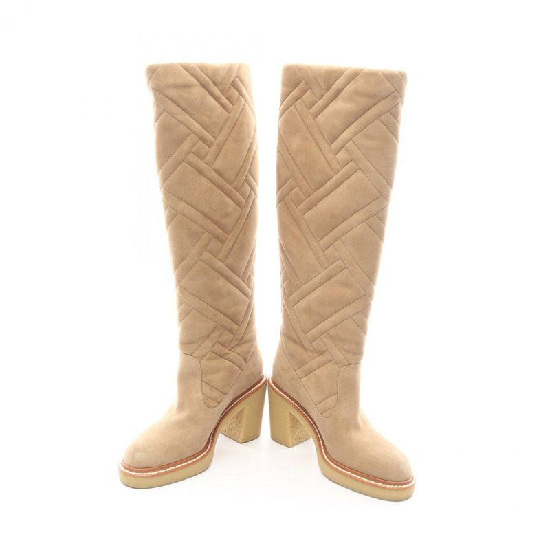 愛馬仕 Fjord 皮革 Exlibris 靴子，米色麂皮，二手女款 #35-2