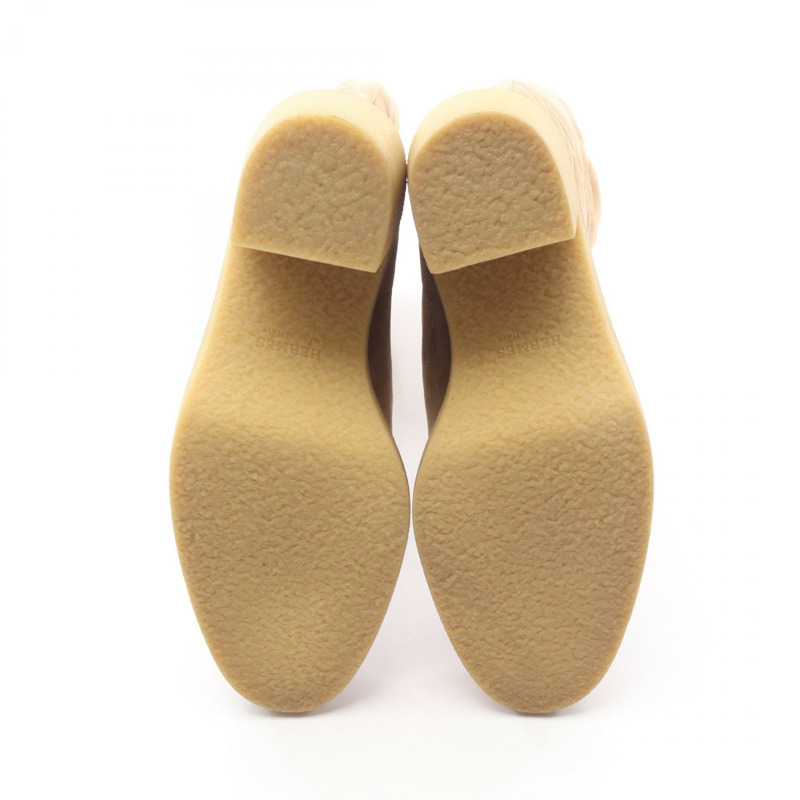 愛馬仕 Fjord 皮革 Exlibris 靴子，米色麂皮，二手女款 #35-3