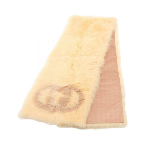 GUCCI GG標誌毛絨圍巾，米色粉紅色，二手女款