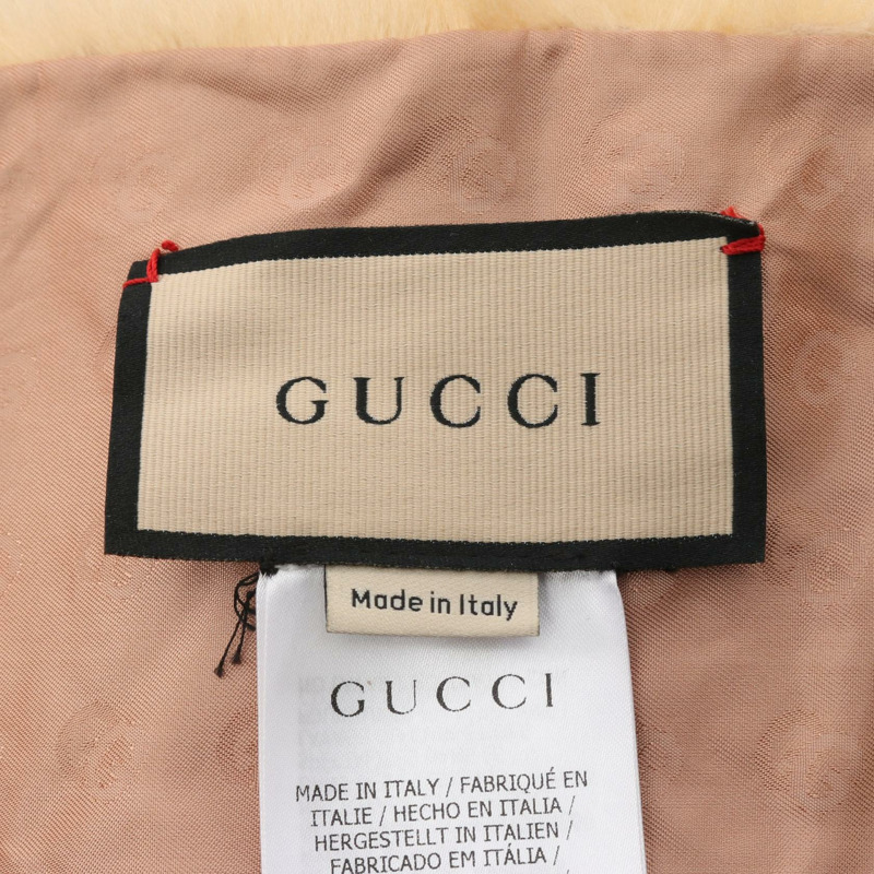 GUCCI GG標誌毛絨圍巾，米色粉紅色，二手女款-2