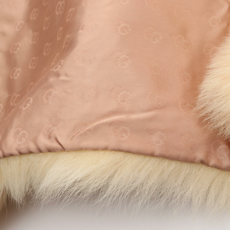 GUCCI GG標誌毛絨圍巾，米色粉紅色，二手女款-6