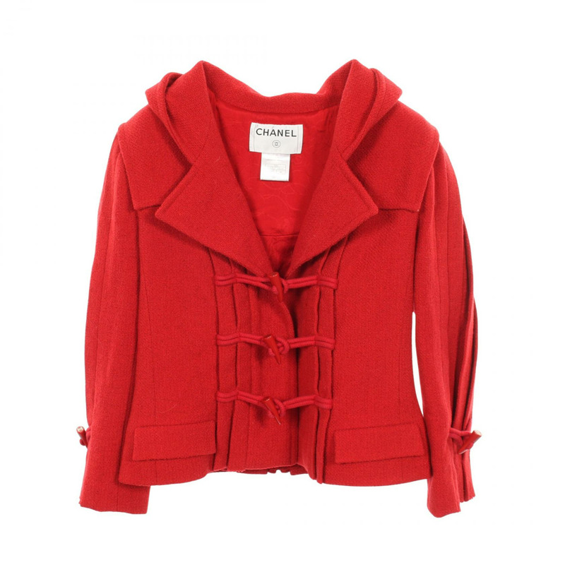 香奈兒短版羊毛大衣外套 P29302V15218 紅色 二手 女款 40碼-0
